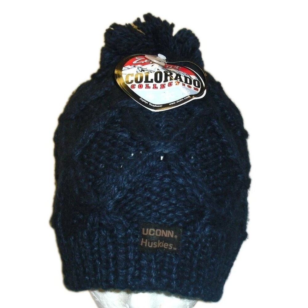 UConn Huskies University Womens Zephyr Blue Winter Hat Beanie Cap New Ncaa